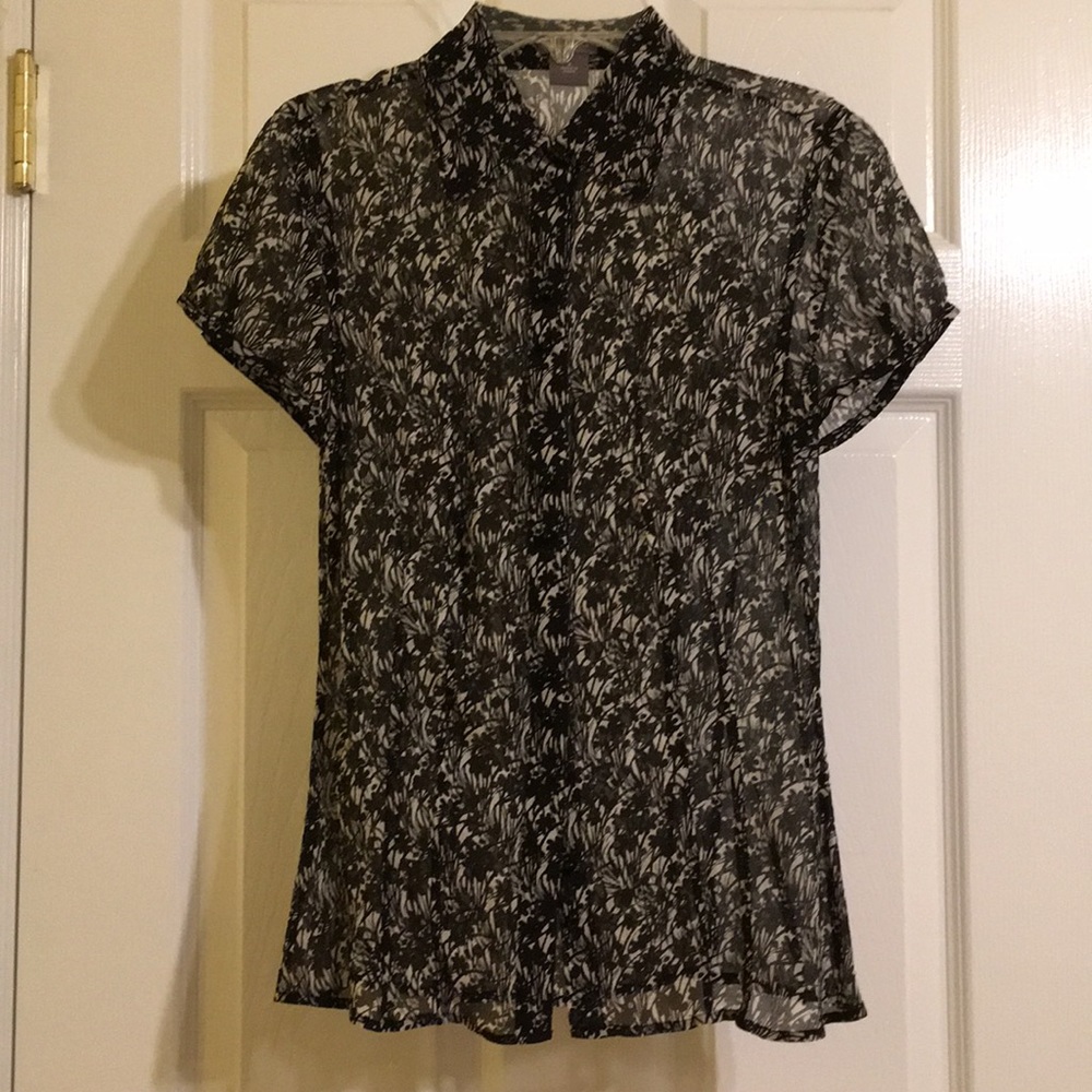 Ann Taylor sheer floral button up blouse
